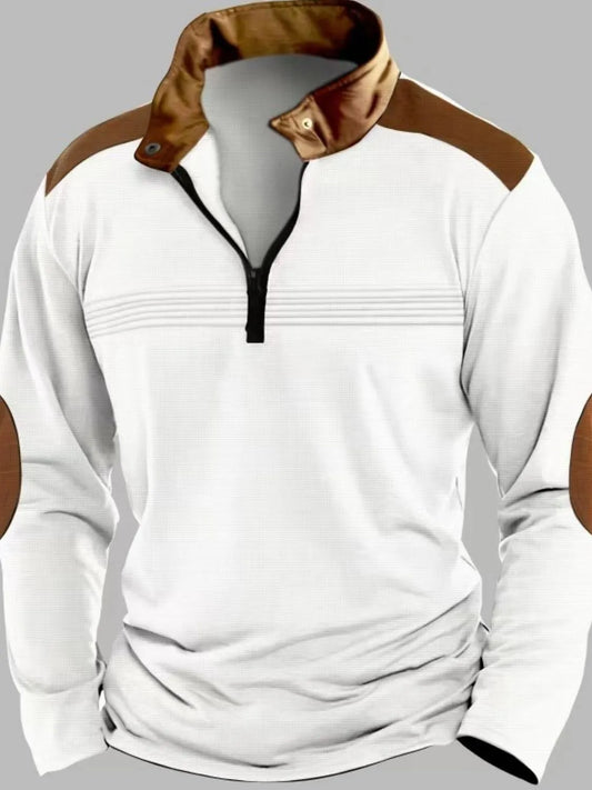 Men's Full Size Contrast Half Zip Long Sleeve Polo Plus Size - Treasured Gift's & More