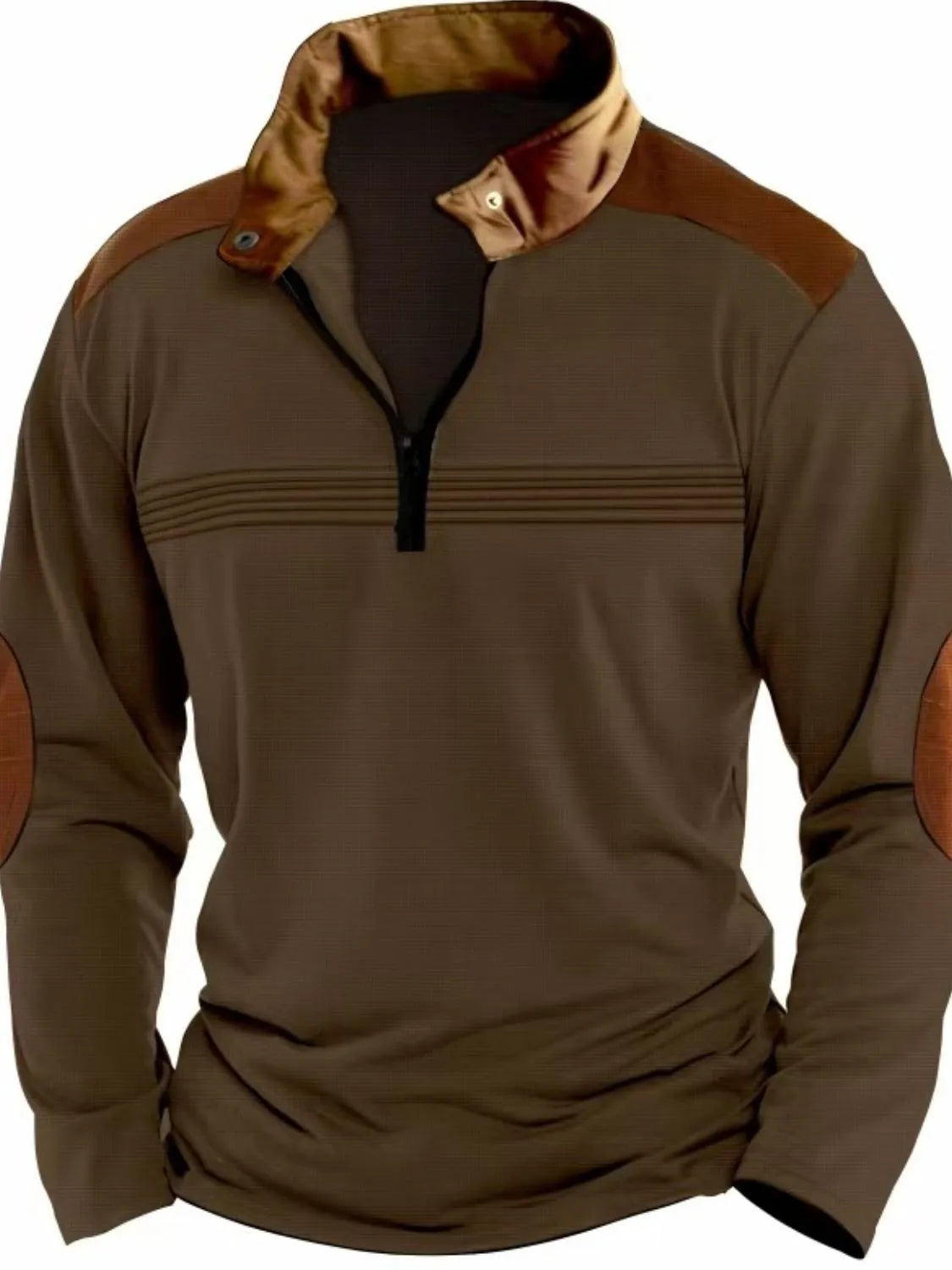 Men's Full Size Contrast Half Zip Long Sleeve Polo Plus Size - Treasured Gift's & More