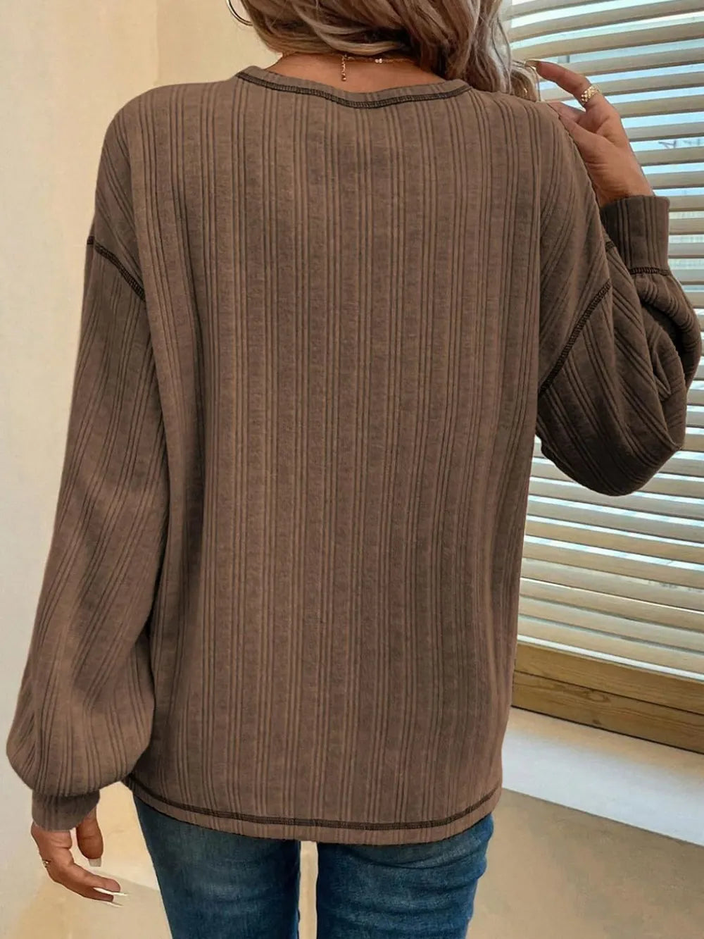 Mandy Contrast Stitching Round Neck Long Sleeve T-Shirt - Treasured Gift's & More