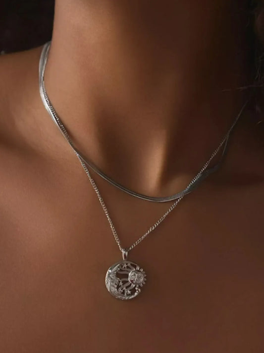 Double Layer Sun Moon Necklace - Treasured Gift's & More