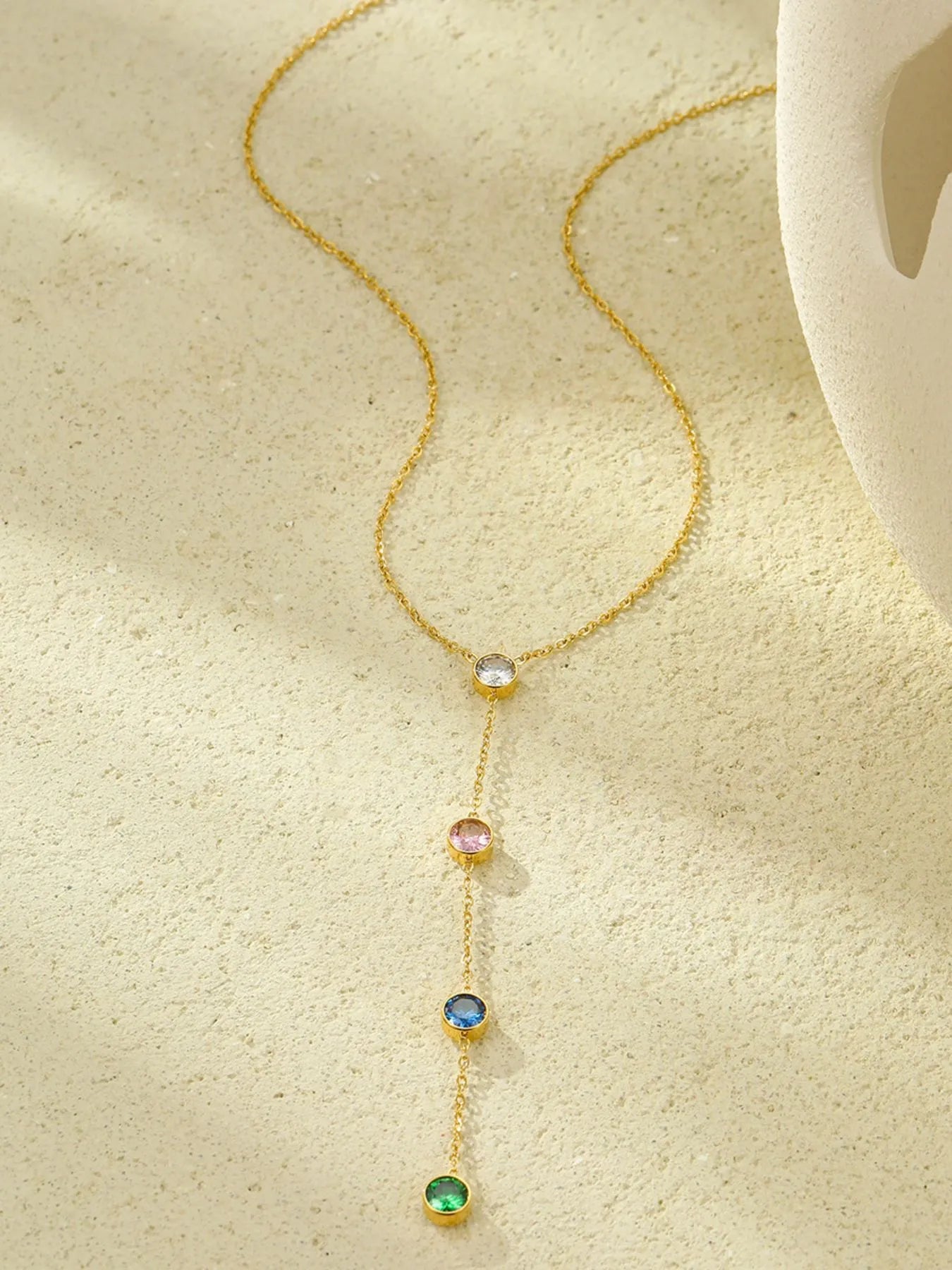 18K Gold-Plated Stainless Steel Zircon Y-Drop Necklace - Treasured Gift's & More