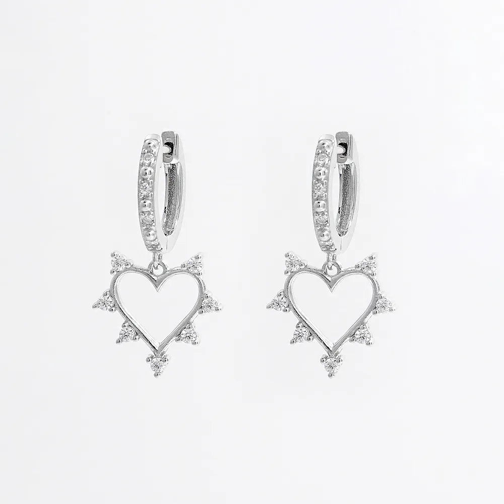 925 Sterling Silver Inlaid Zircon Heart Dangle Earrings - Treasured Gift's & More