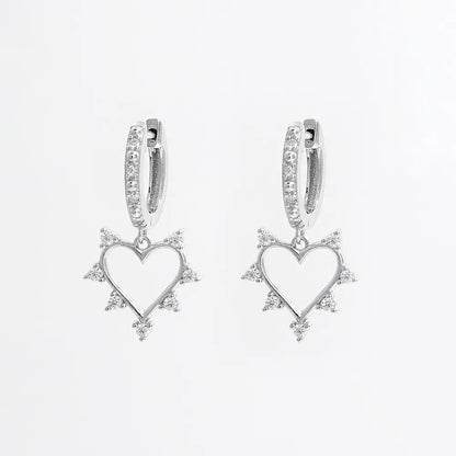 925 Sterling Silver Inlaid Zircon Heart Dangle Earrings - Treasured Gift's & More