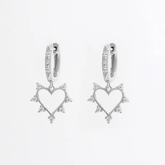 925 Sterling Silver Inlaid Zircon Heart Dangle Earrings - Treasured Gift's & More