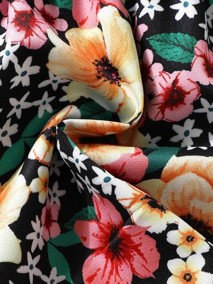 Children's Ruffled Bow Contrast Floral Dress with Headband - Treasured Gift's & More