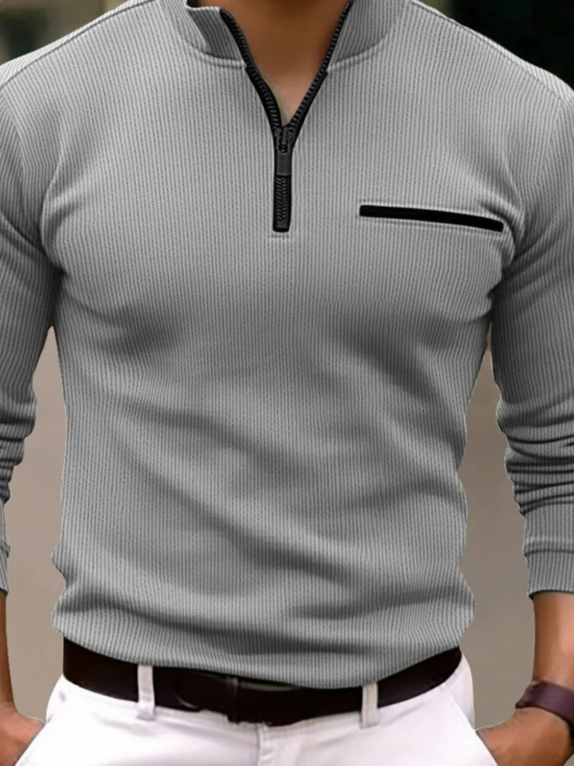 Men's Full Size Quarter Zip Long Sleeve Polo Plus Size - Treasured Gift's & More