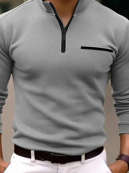 Men's Full Size Quarter Zip Long Sleeve Polo Plus Size - Treasured Gift's & More