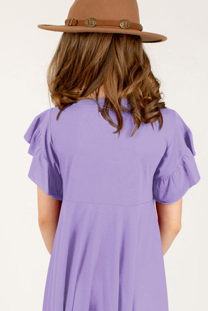 Round Neck Petal Sleeve Dress - Treasured Gift's & More