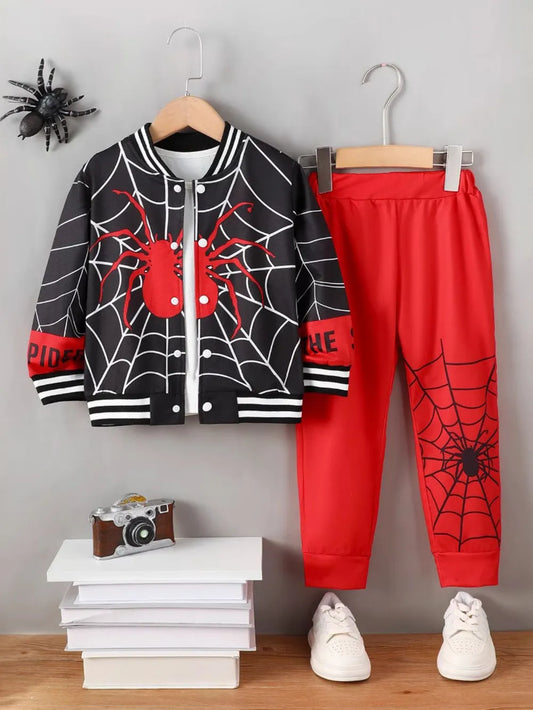 Spider Baseball Collar Top and Pants Set - Treasured Gift's & More