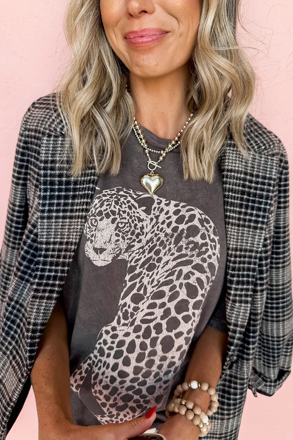 Cheetah Mineral Wash Round Neck Half Sleeve T-Shirt - Treasured Gift's & More