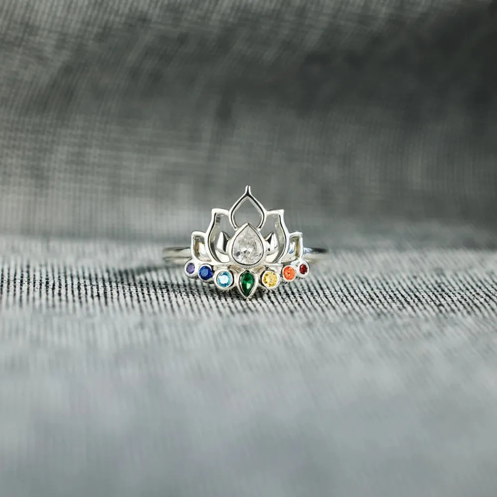 925 Sterling Silver Inlaid Zircon Lotus Shape Ring - Treasured Gift's & More