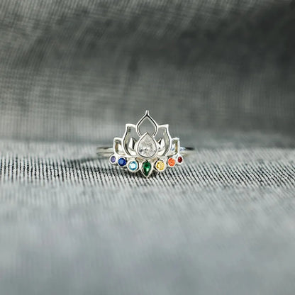 925 Sterling Silver Inlaid Zircon Lotus Shape Ring - Treasured Gift's & More