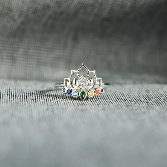 925 Sterling Silver Inlaid Zircon Lotus Shape Ring - Treasured Gift's & More