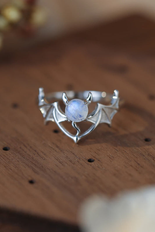 Moonstone Bat 925 Sterling Silver Ring - Treasured Gift's & More