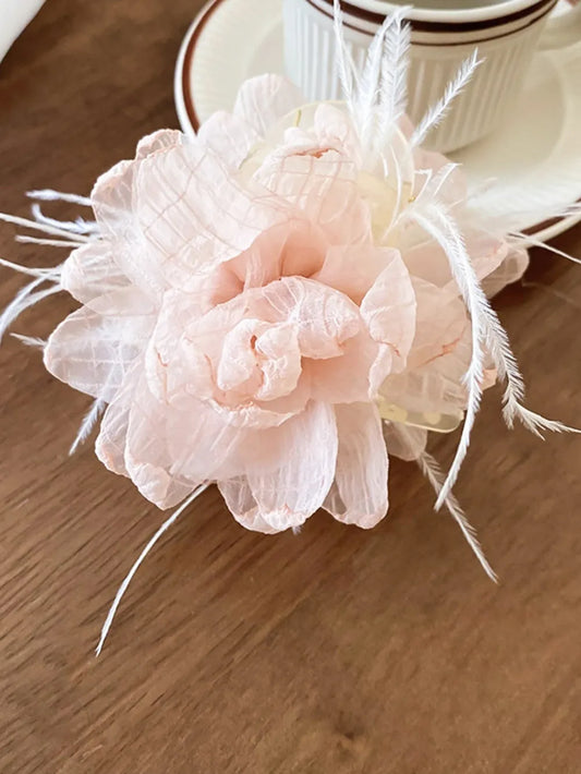 Feather Trim Flower Shape Hair Claw Clip - Treasured Gift's & More
