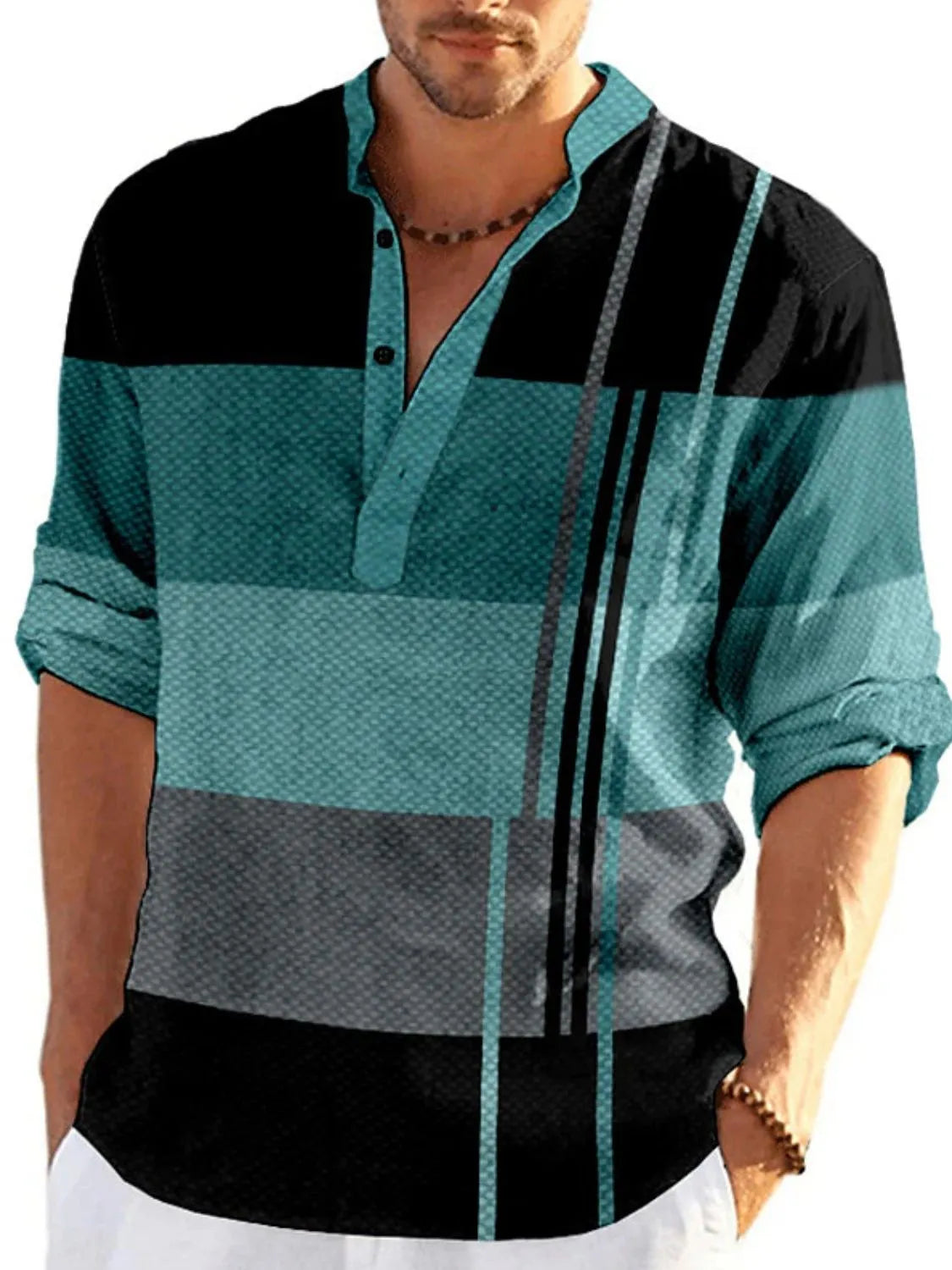 Men's Full Size Color Block Long Sleeve Polo Plus Size - Treasured Gift's & More