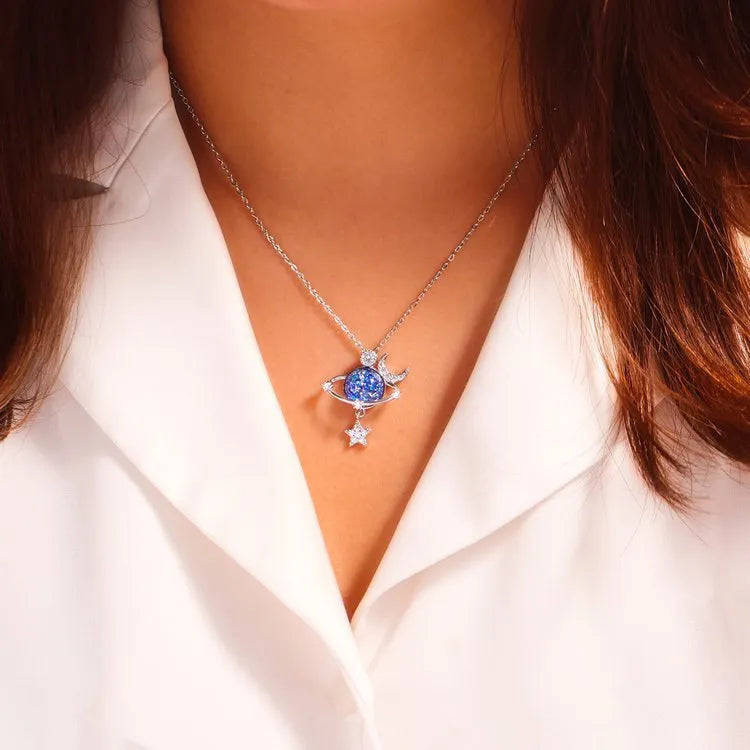 Starry Sky Inlaid Zircon Moon Star Necklace - Treasured Gift's & More