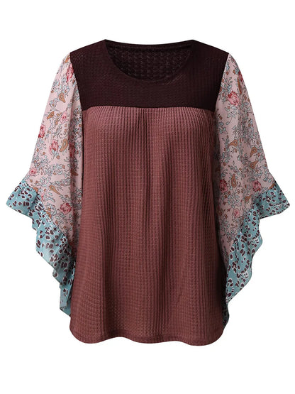 Full Size Printed Round Neck Three-Quarter Sleeve Blouse - Treasured Gift's & More