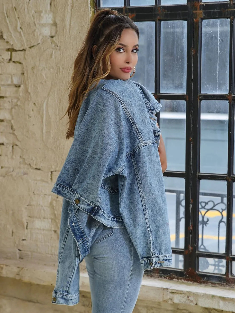 Button Down Drop Shoulder Denim Jacket - Treasured Gift's & More
