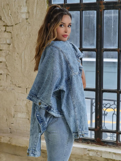 Button Down Drop Shoulder Denim Jacket - Treasured Gift's & More