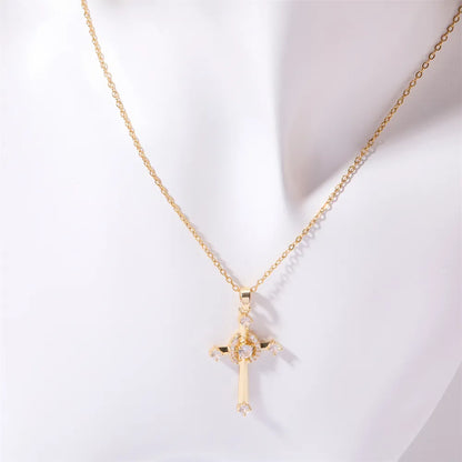 Stainless Steel Inlaid Zircon Cross Necklace - Treasured Gift's & More