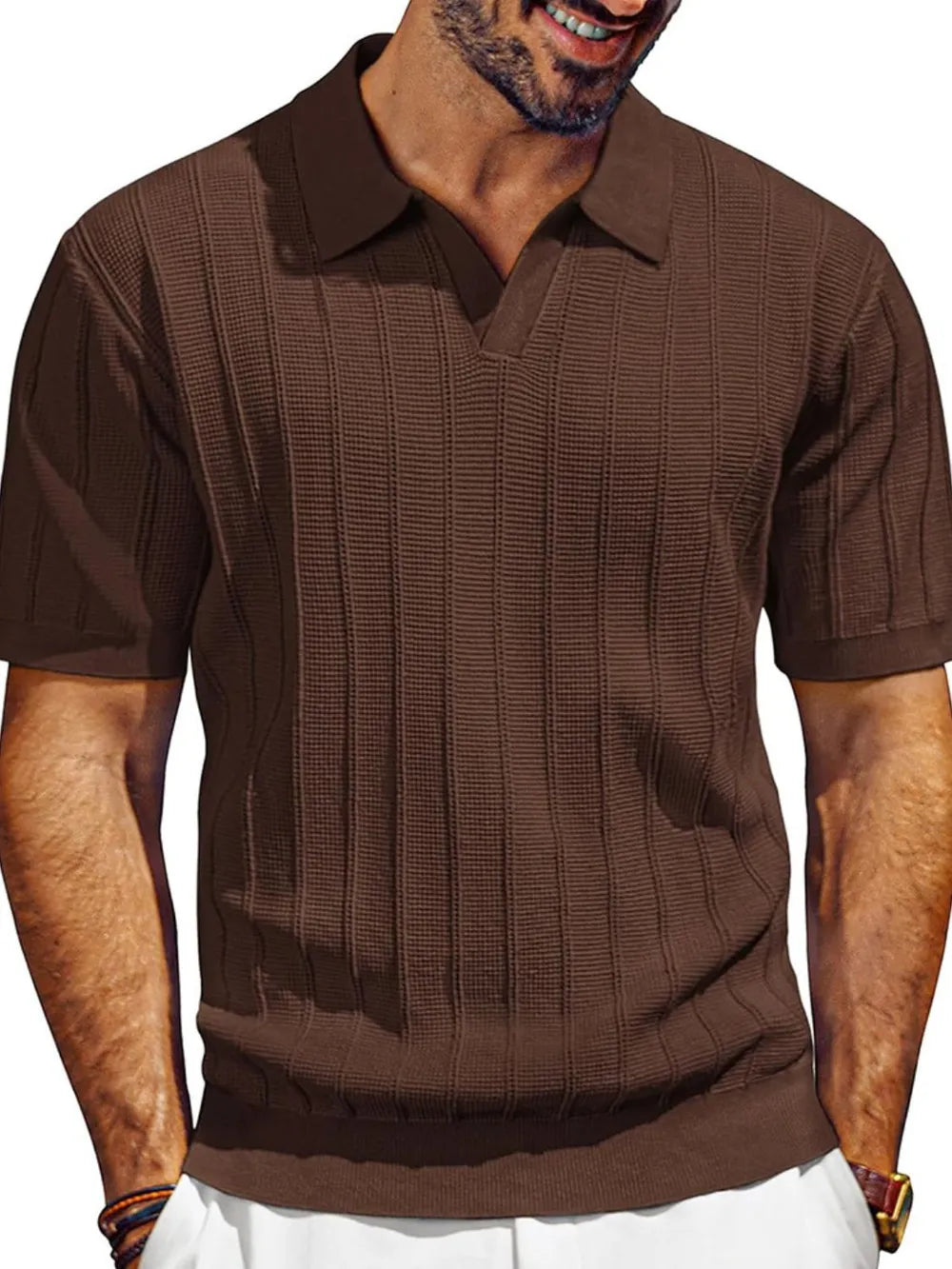 Men's Full Size Textured Collared Neck Short Sleeve Polo Plus Size - Treasured Gift's & More
