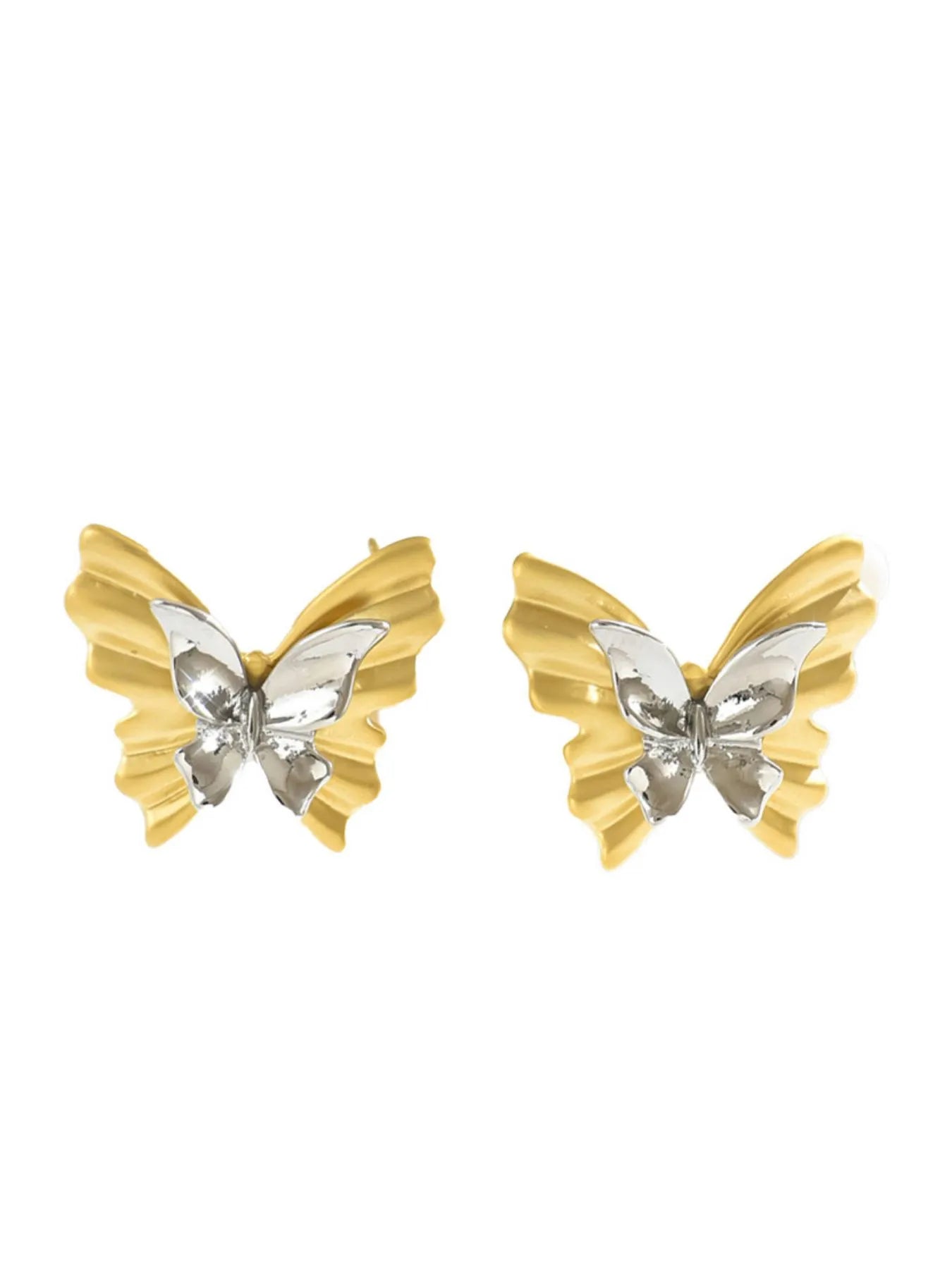 Two-Tone Stainless Steel Butterfly Earrings - Treasured Gift's & More