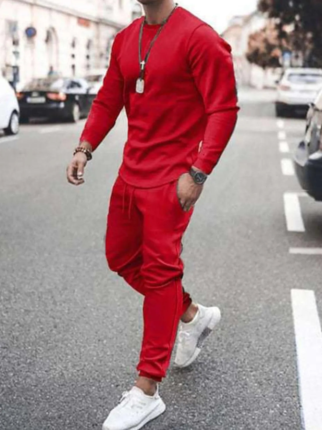 Men's Full Size Round Neck Long Sleeve Top and Pants Set Plus Size - Treasured Gift's & More