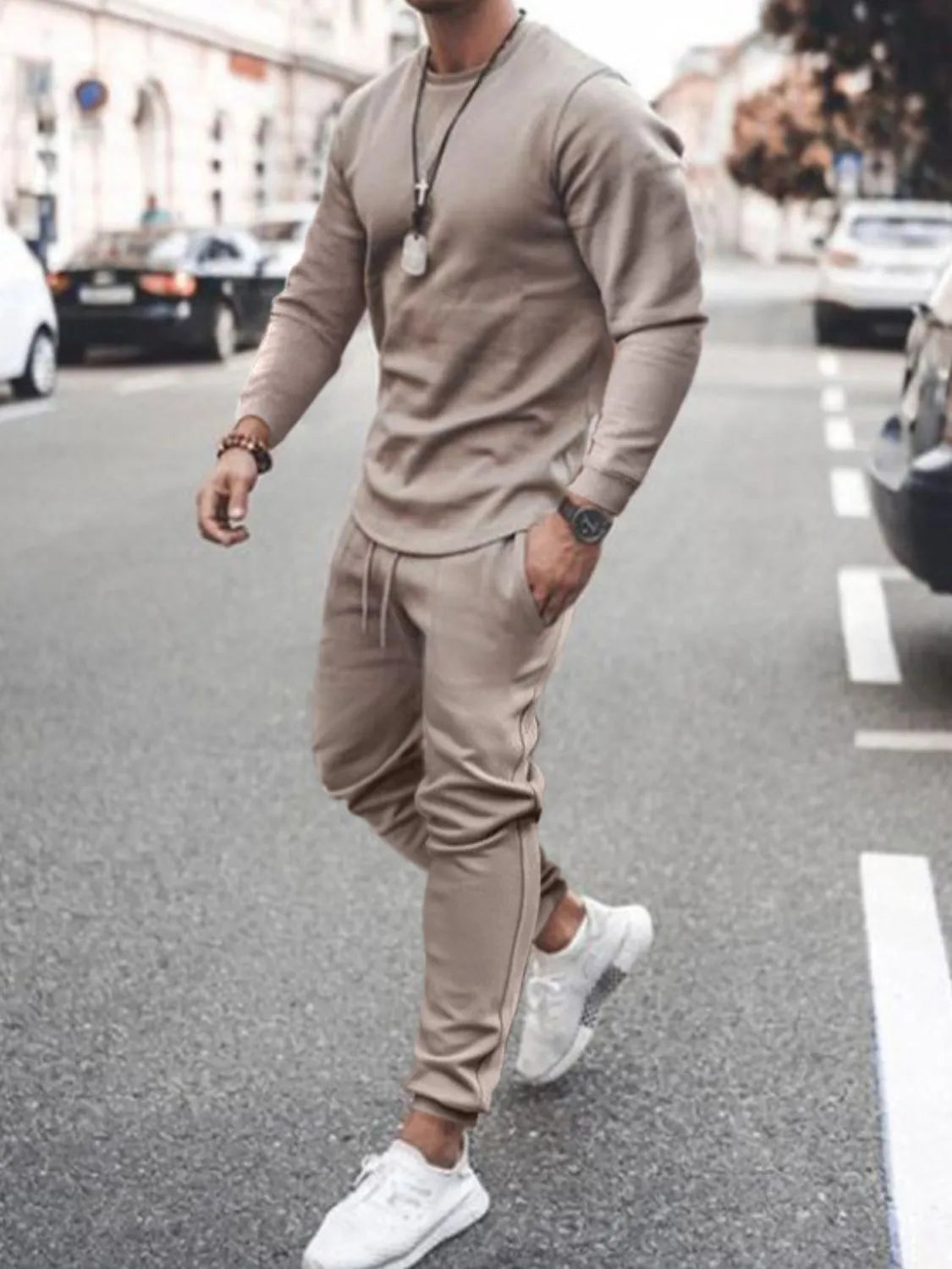 Men's Full Size Round Neck Long Sleeve Top and Pants Set Plus Size - Treasured Gift's & More