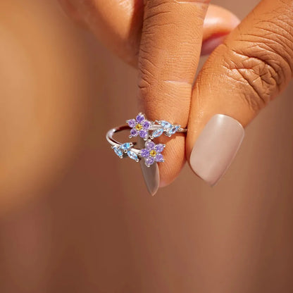 Flower Shape Inlaid Zircon 925 Sterling Silver Ring - Treasured Gift's & More