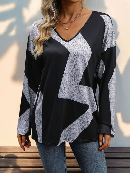Perfee Color Block V-Neck Long Sleeve T-Shirt - Treasured Gift's & More
