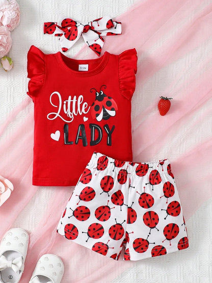 Children's Headband, Round Neck Ruffle Sleeve Top and Pants Set - Treasured Gift's & More
