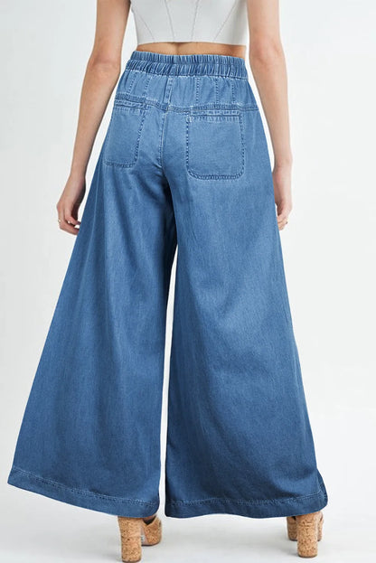 Drawstring Elastic Waist Wide Leg Jeans - Treasured Gift's & More
