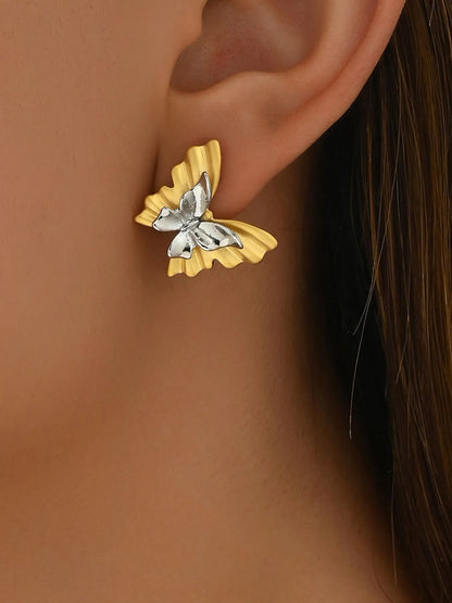 Two-Tone Stainless Steel Butterfly Earrings - Treasured Gift's & More