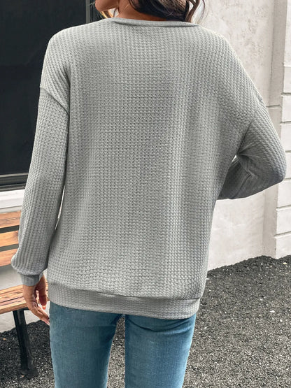 Round Neck Dropped Shoulder Long Sleeve T-Shirt - Treasured Gift's & More