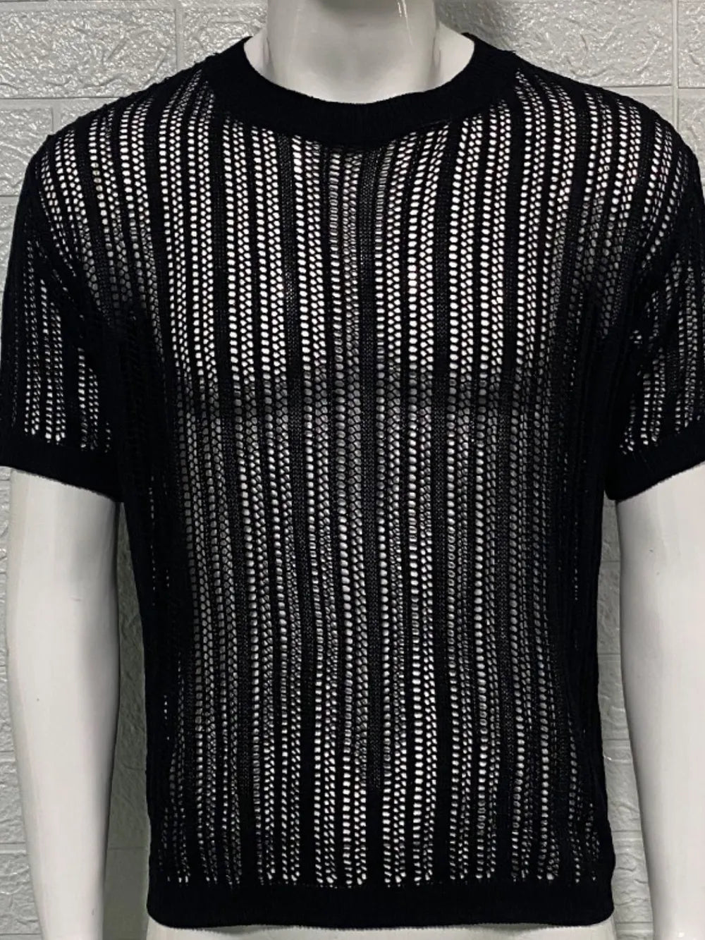 Men's Openwork Round Neck Knit T-Shirt - Treasured Gift's & More