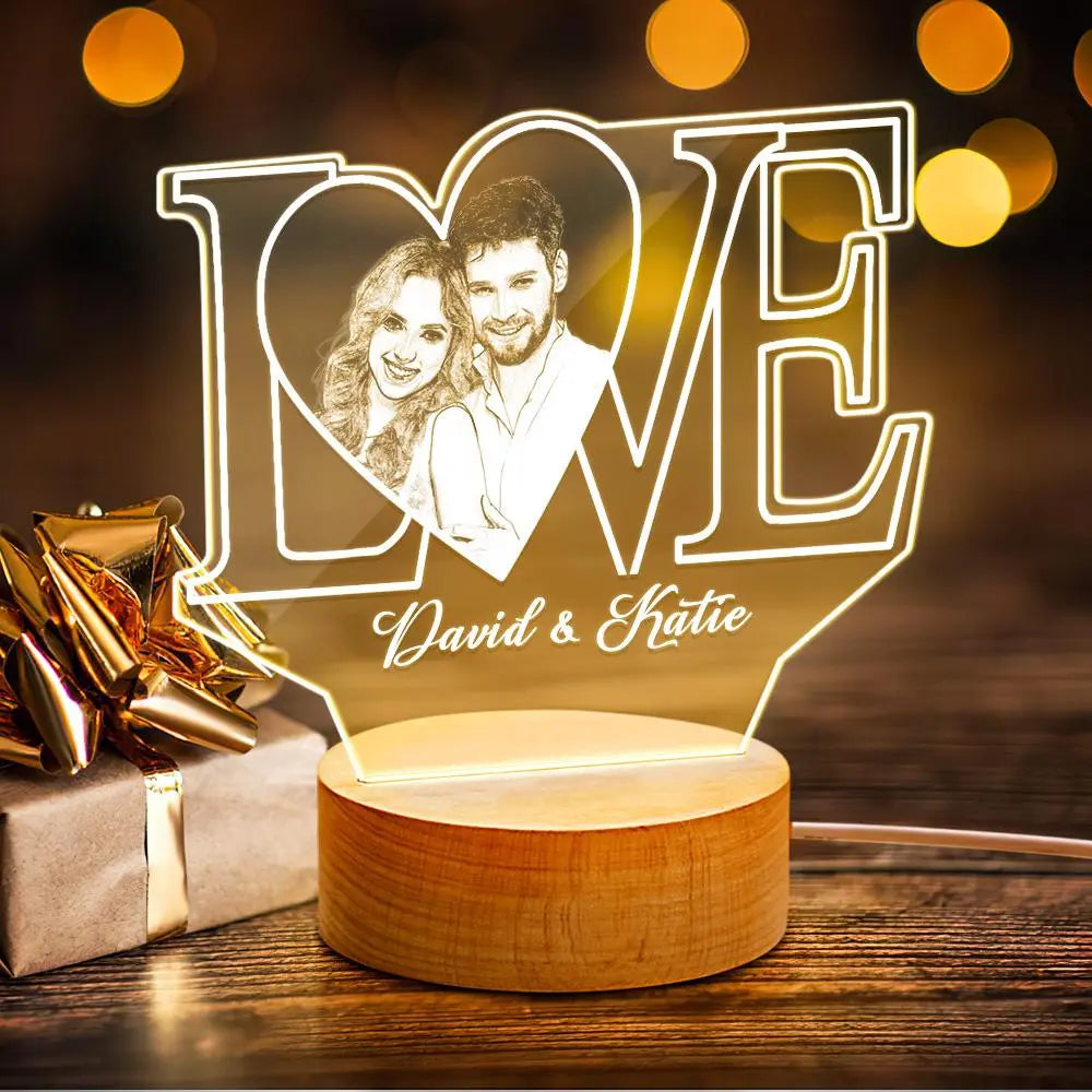 Personalized LOVE 3D Acrylic Night Light with Text & Photo