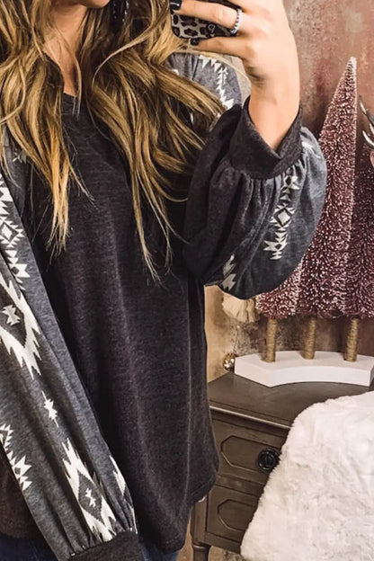 Geometric Round Neck Long Sleeve T-Shirt - Treasured Gift's & More