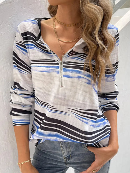 Shiny Printed Half Zip Long Sleeve T-Shirt - Treasured Gift's & More