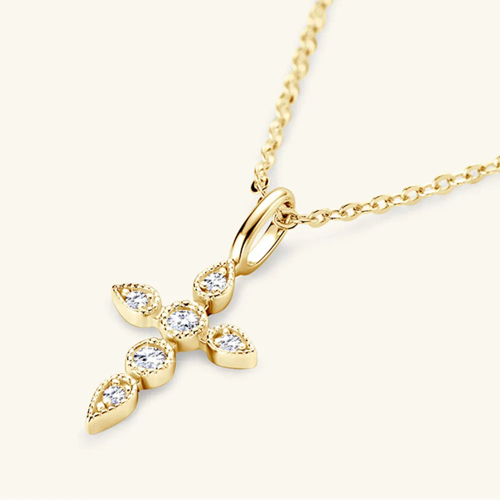 925 Sterling Silver Moissanite Cross Pendant Necklace - Treasured Gift's & More