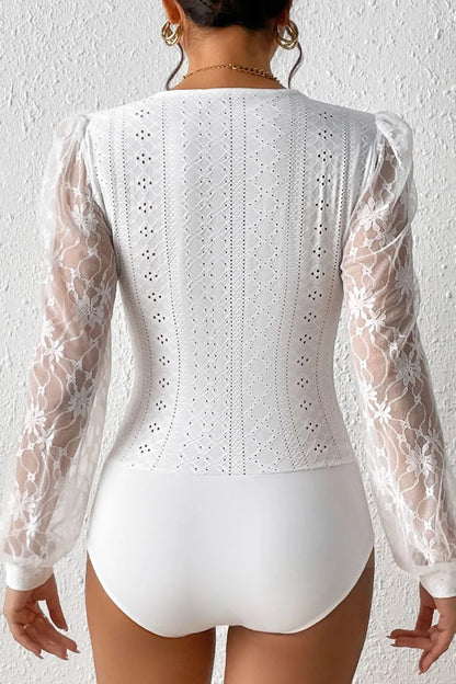 Eyelet Lace Long Sleeve Bodysuit - Treasured Gift's & More