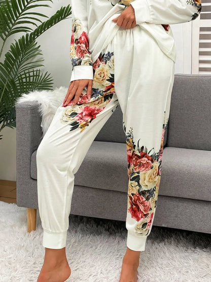 Shiny Printed Round Neck Top and Pants Lounge Set - Treasured Gift's & More