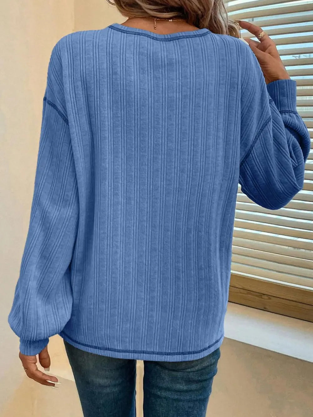 Mandy Contrast Stitching Round Neck Long Sleeve T-Shirt - Treasured Gift's & More