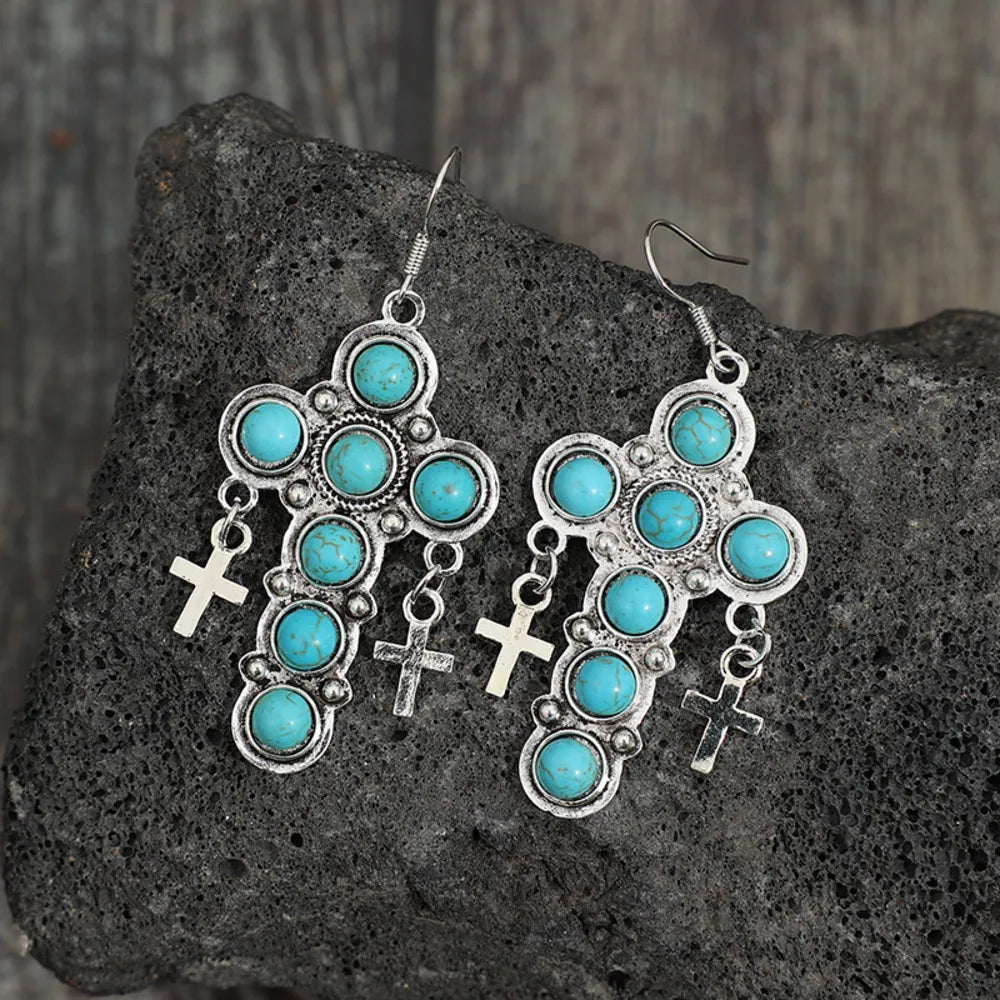 Artificial Turquoise Cross Shape Earrings - Treasured Gift's & More