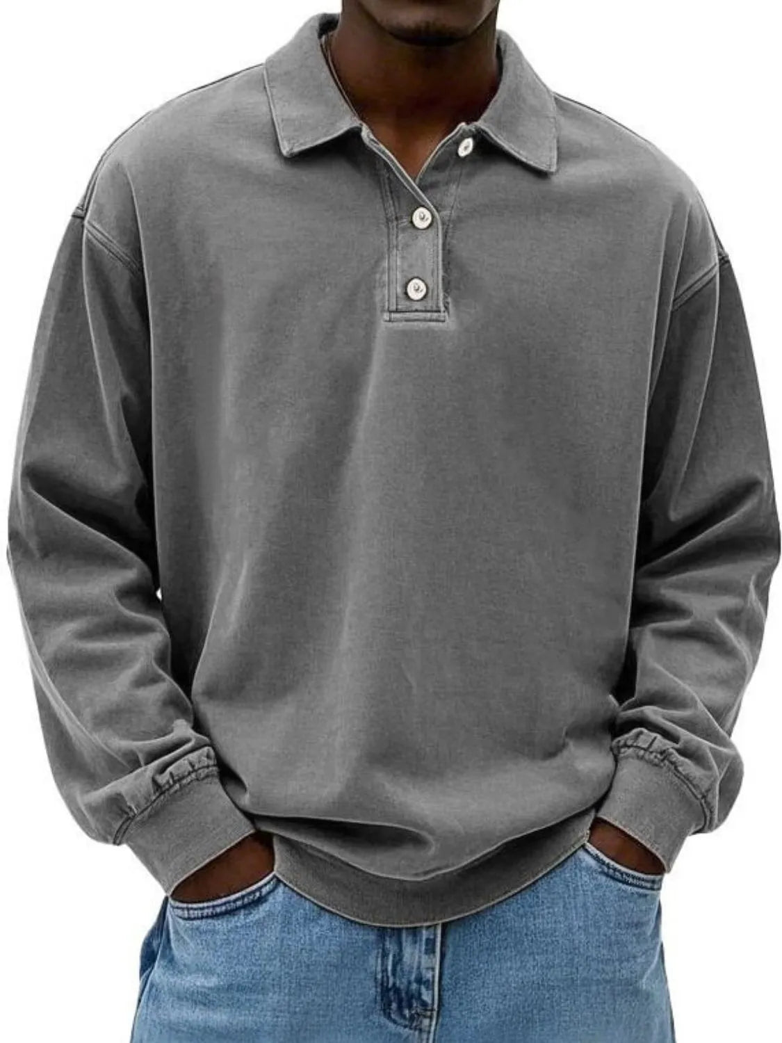 Men's Full Size Collared Neck Long Sleeve Polo Plus Size - Treasured Gift's & More