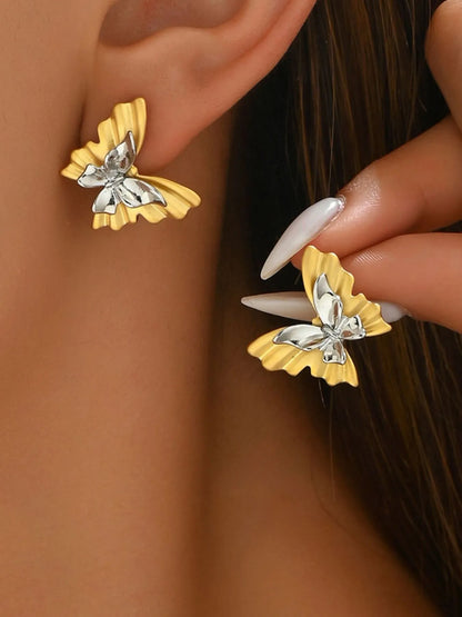 Two-Tone Stainless Steel Butterfly Earrings - Treasured Gift's & More
