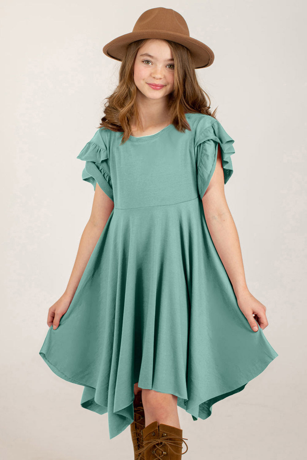 Round Neck Petal Sleeve Dress - Treasured Gift's & More