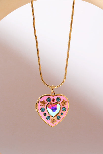 Rhinestone Decor Heart Box Pendant Necklace - Treasured Gift's & More