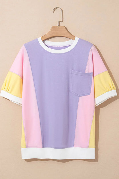 Color Block Patchwork Half Sleeve Oversized T Shirt - Treasured Gift's & More