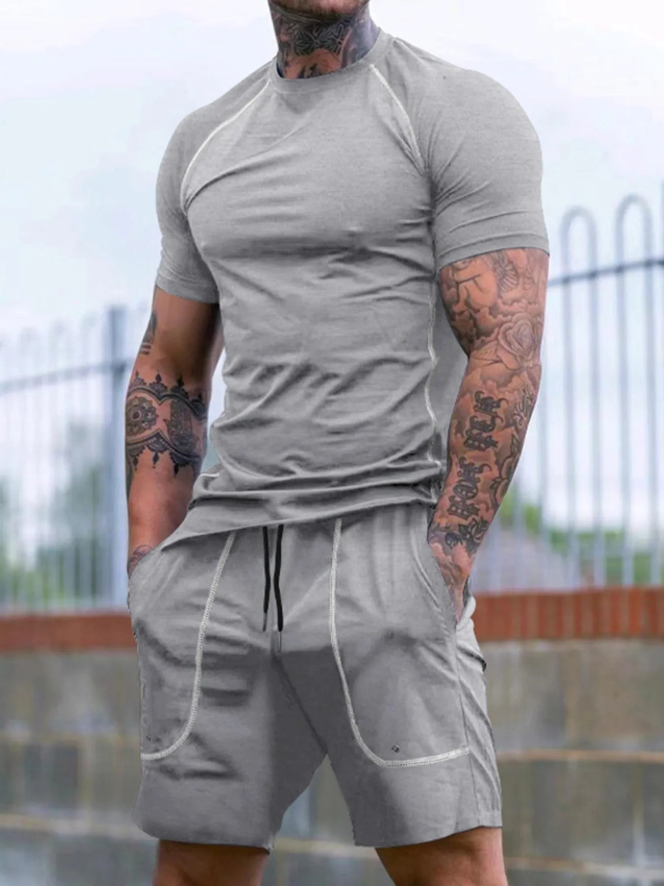 Men's Full Size Round Neck Short Sleeve T-Shirt and Shorts Set Plus Size - Treasured Gift's & More